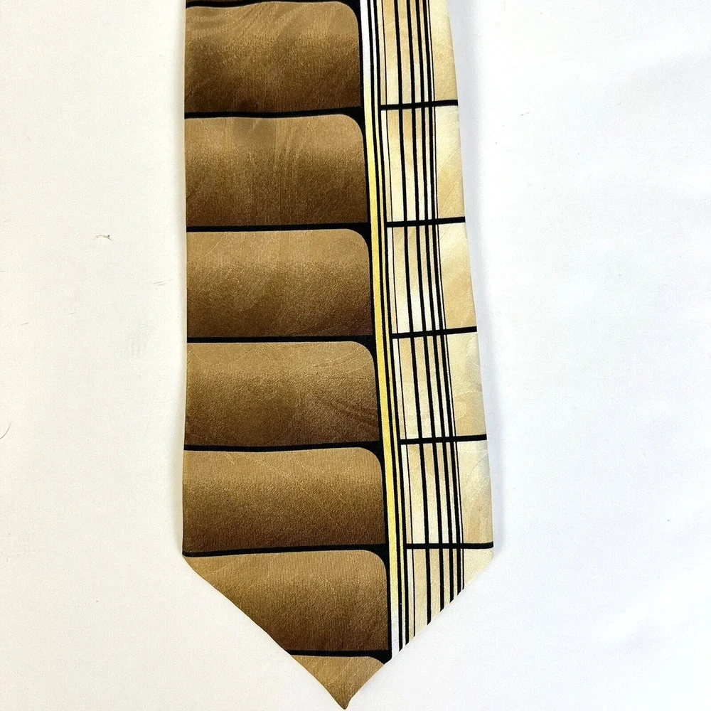 Graphic Print Tie Brown Hipster Rockabilly Di Capri Silk Necktie Retro Vintage